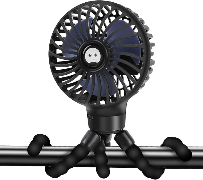 Portable Stroller Fan USB Clip on Fan Rechargeable Small Personal Mini with Removable Flexible Tripod 3 Speed 360° Rotate Can Handheld and Desk for Stroller Car Seat Crib Travel Outdoor (Black-1) by welodorir
