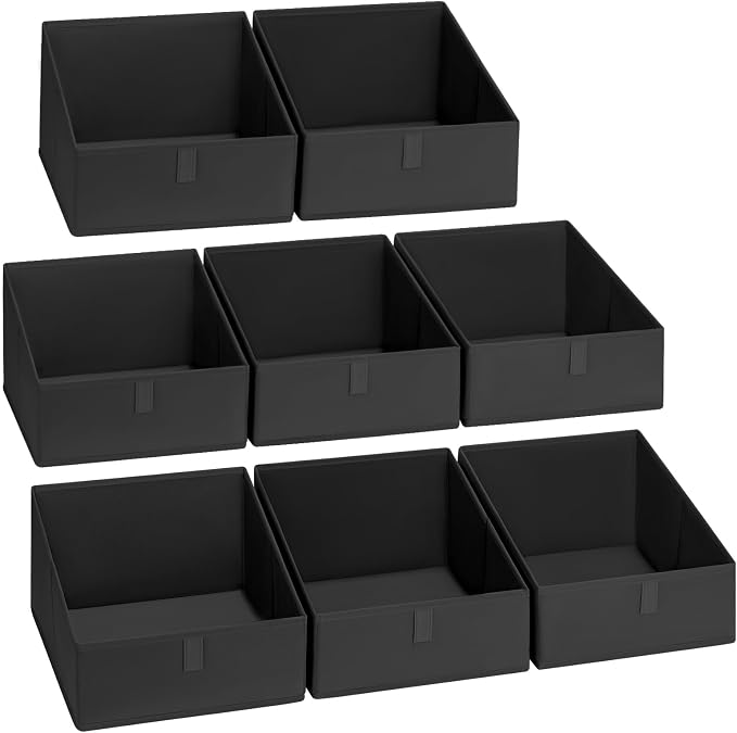 DIMJ Closet Storage Bins 8 Pack - Fabric Trapezoid Closet Organizer Bin, Foldable Storage Baskets for Shelves, Closet Shelf Organizer, Clothing Storage Box for Toys, Books, Towel, Clothes, Black by DiMJ