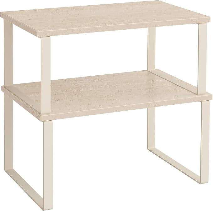 SONGMICS Cabinet Organizer Shelf, Set of 2 Spice Rack, Kitchen Storage | Kitchen Counter Storage Spice Rack, Particleboard, Steel, Travertine Beige and Cream White, BYSTRO Collection UKCS020L01 by Unknown