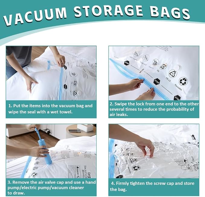 Vacuum Storage Bags, 80% Space Saver Bags for Clothing, Travel, Blankets, Comforters—Compression Bags with Hand Pump, 20 Combo - Image 4