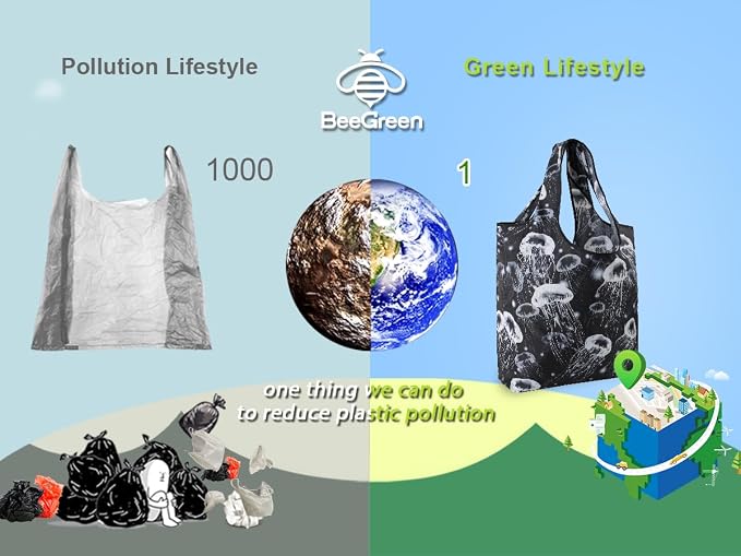 BeeGreen Turtle Reusable Grocery Bags Frog Elephant Penguin Jellyfish Shopping Bags Bulk 50LBS X-Large Heavy Duty 6 Pieces - Image 8