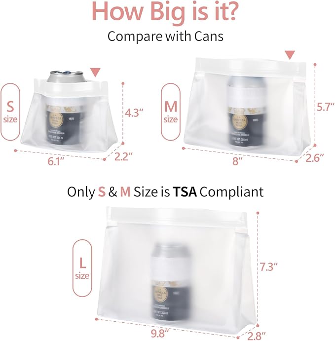 Clear Makeup Bag - TSA Approved Toiletry Bag, 1L+1M+1S, White | Food-Grade PEVA, Leakproof & Sealed, Reusable, Flat Bottom, Small & Medium Quart Carry-On, Large Checked-Luggage for Travel - Image 7