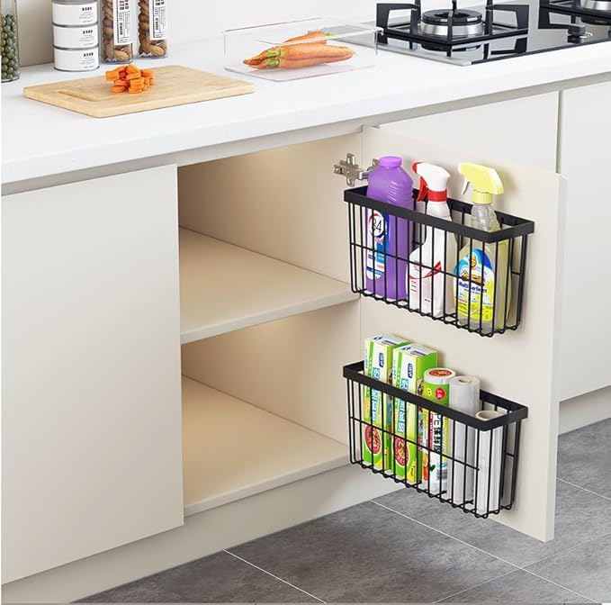Kitchen Cabinet Door Storage Box, Self Adhesive Wall Mounted,Wardrobe/Bathroom/Refrigerator Small Items Organizer,Oil bottle/Seasoning storage (3 Piece) - Image 2