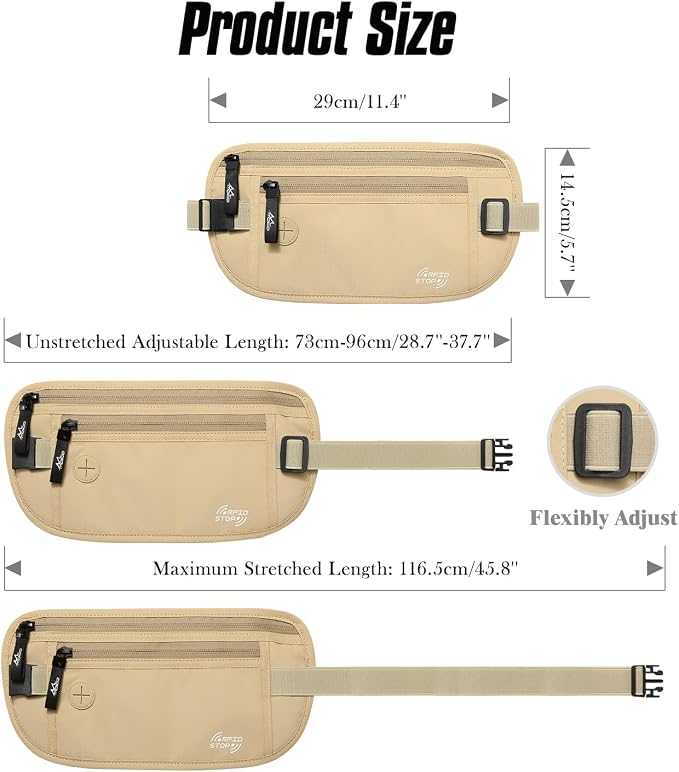 MoKo Travel Money Belt, RFID Blocking Passport Wallet | Slim RFID-blocking money belt has 3 pockets, water-resistant nylon and an adjustable strap for 28-50 in waists - Image 7