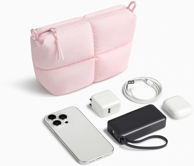 Comfyable Puffy Electronics Organizer Travel Case, Cute Tech Pouch for Women Men, Cable Storage Bag for Charger, Phone, Power Bank, Cord, Compact Tech Accessories Pouch, Light Pink - Image 6