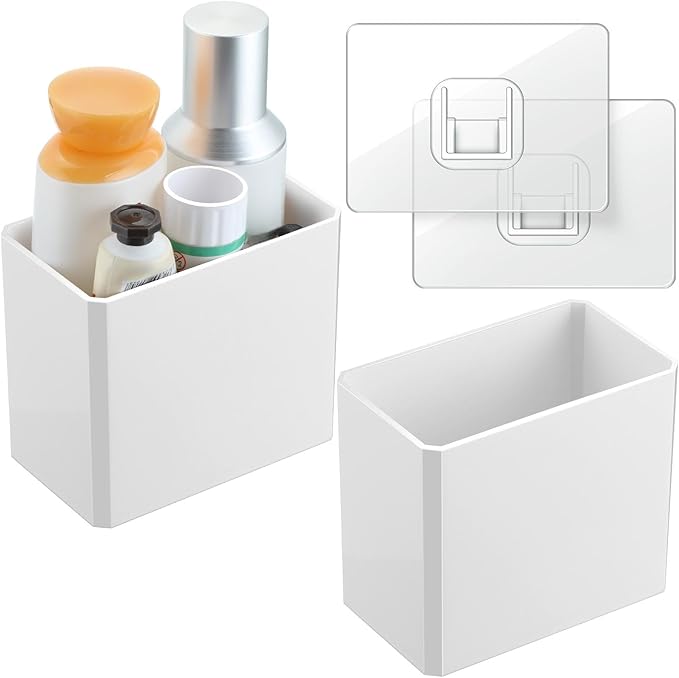 2 Pcs Wall Mounted Organizer Non-Drilling Adhesive Floating Shelf White Wall Bin Organizer Hanging Storage Containers for Bedroom Bathroom Kitchen Office by Suclain