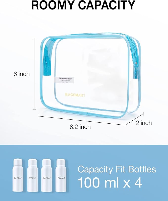 BAGSMART Clear Toiletry Bag 3-Pack TSA Approved Water-Repellent, Blue | Carry on Travel Accessories Bag, Airport Airline Quart Size Bags for Women Men, Makeup Cosmetic Bag - Image 2