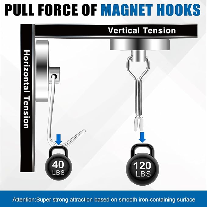 LOVIMAG Swivel Magnetic Hooks, 120LBS, Pack of 8 | Cruise Cabin Ship Essentials 2026, Heavy Duty Magnets for Refrigerator, Classroom, Kitchen, Hanging Mug - Image 2