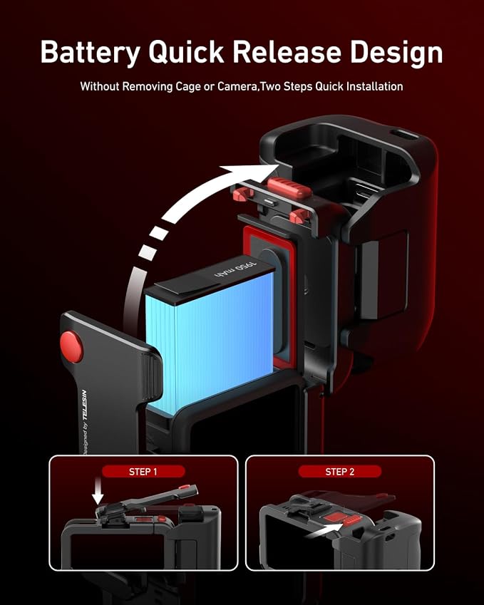 TELESIN Metal Street Grip Kit for DJI OSMO Action 5 Pro/4/3 with Cage | Camera Photography Handle Grip Kit For DJI, Quick Release, Seesaw Shutter Button, Cold Shoe, Wrist Strap, 1/4 Threaded - Image 4