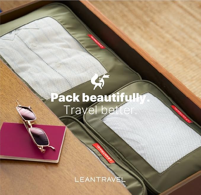 LeanTravel Premium Compression Packing Cubes for Travel - Suitcase Organizer Bags with Double Zipper & Breathable Mesh Panel - Space Saving Carry On Luggage Essentials (6-Pack, Olive Green) - Image 8