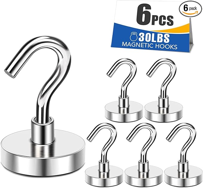 N52 Magnetic Hooks Strong Neodymium Magnet Hook for Cruise 6Pcs | High Power Strong Magnetic Cruise Refrigerator Hooks for Hanging, Kitchen, Garage, Classroom, Beach Vacation Kitchen Grills by MIKEDE