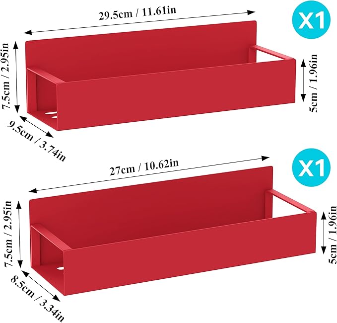 HuggieGems 2 Pack Magnetic Spice Storage Rack Organizer for Refrigerator and Oven, Red Fridge Organizers and Storage | Magnetic Shelves Heavy Duty for Fridge in Kitchen, Seasoning Storage Organizer, For Oven Washer and Dryer, For Heavier Items - Image 7