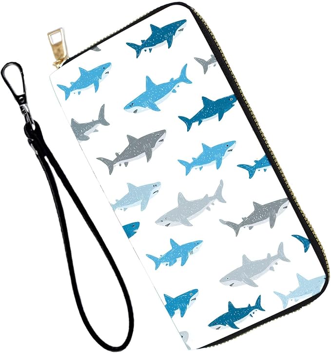 Women's RFID Blocking PU Leather Zip-Around Wallet, Large Capacity Clutch with Phone Holder, Travel Purse & Card Organizer with Removable Wristlet,Shark Animal by Unknown