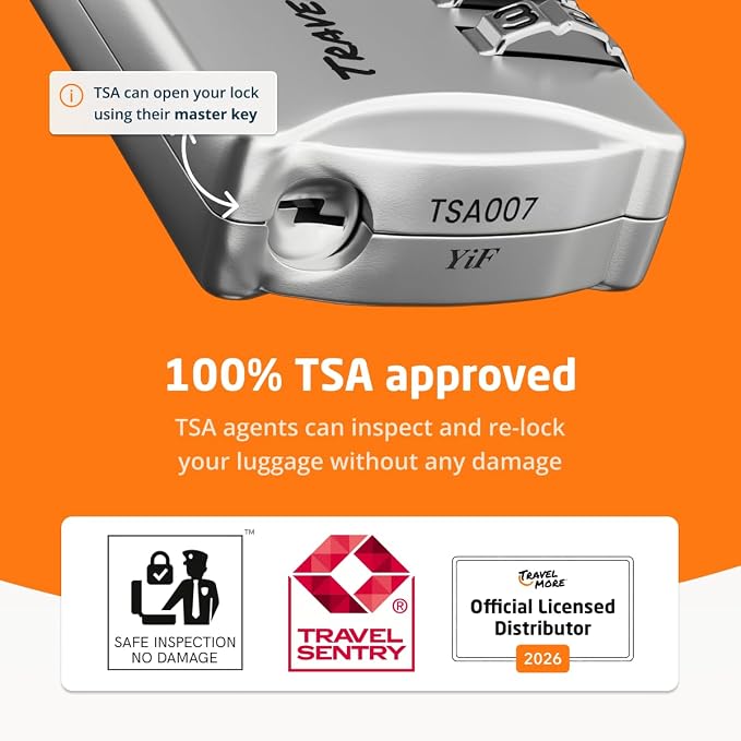 Luggage Locks TSA Approved, 4-Digit Travel Combination Locks | TSA Accepted, Easy to Use, Compact, Lightweight, Durable, Zinc Alloy Body, for Suitcases, Backpacks, Zippers, 3-Pack, Silver - Image 5