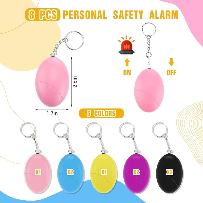 Tellegloww 8 Pcs Personal Safety Alarm for Women 120db Loud Sound Personal Siren Self Defense Keychain for Women Elderly Joggers Night Workers - Image 2