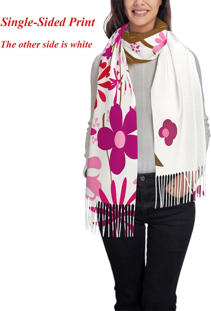 IBILIU Oversize Scarf for Women Floral Flower Purple Prune Color Scarf Tassel Scarves Fall Winter Shawl Wraps - 77.6 x 28.3in - Image 2