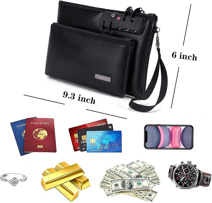 Fireproof Money Bag with Lock, Double layer Cash Bag BankBag for Cash, Valuable StorageBag,Fireproof Safe Box Money Pouch with Zipper (black, Small) - Image 4