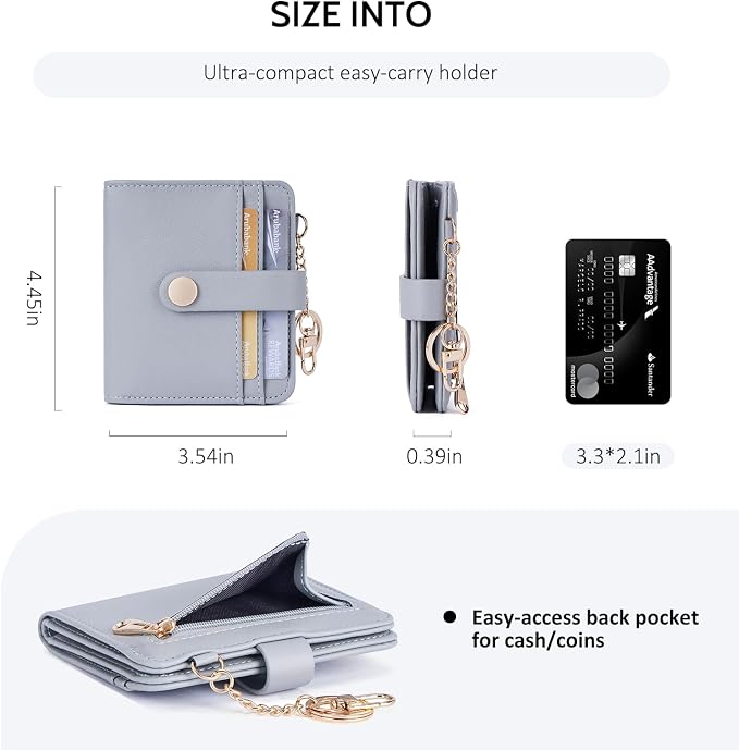 POIUGOYA Slim Wallet for Women,RFID Blocking Bifold Credit Card Holder with Zipper Coin Pocket,ID Window,Keychain - Image 4