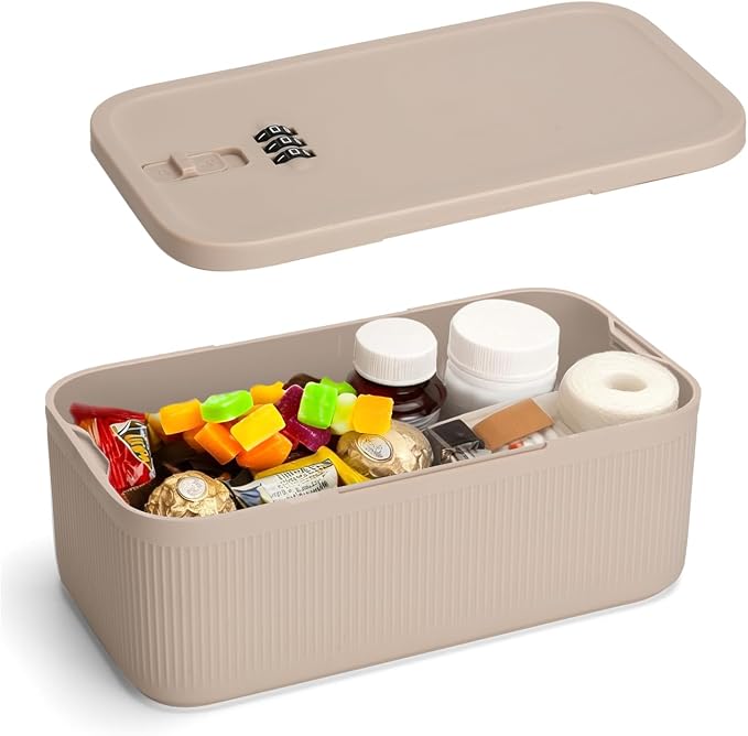 Small locked box for Med, Small medicine lockbox with code, Lockable Storage Box with Combination for for Pills, Locked Container for Home/Fridge/Office/School/Travel/Gifts by GLOQESEN