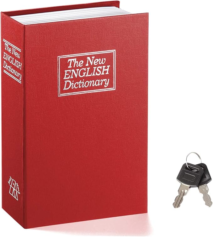 Book Safe with Key Lock – Jssmst Home Dictionary Diversion Safe Lock Box Safe Metal Box, Red Large, SM-BS004BL by Jssmst