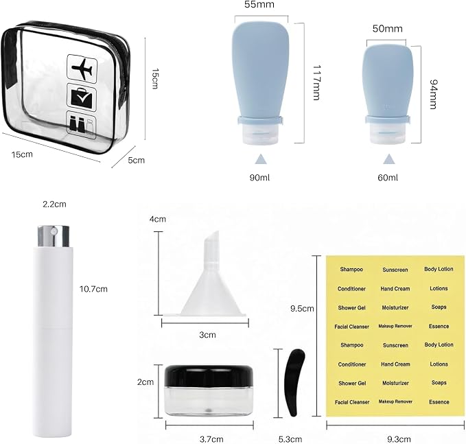 13pcs Travel Size Bottles Set with Bag, TSA Approved Silicone Travel Toiletries Containers with 4-Way Leak-Proof Design with Silicone Strap, Perfume Atomizer, Travel Essentials for Men Women - Image 6