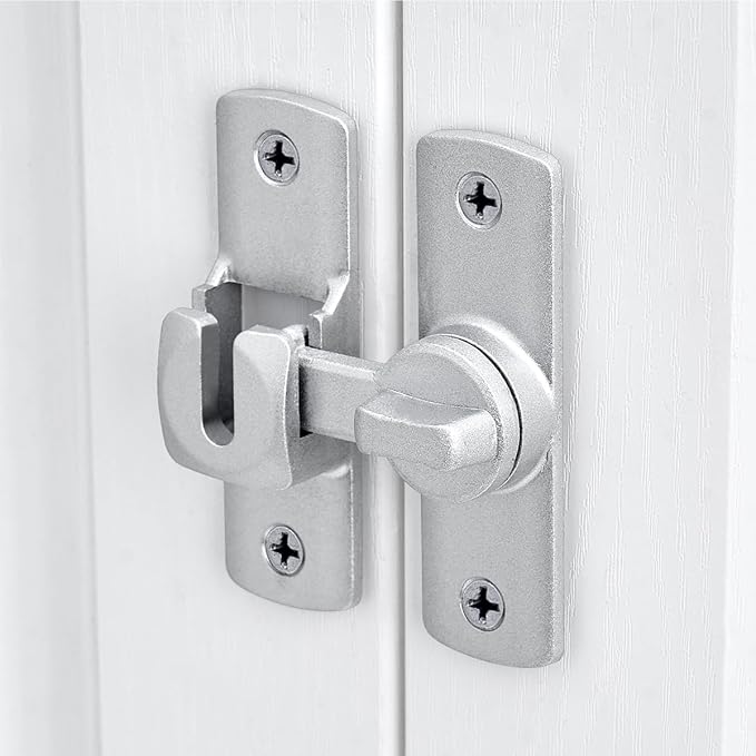 Silvery 90/180 Degree Flip Lock,Aluminum Alloy Barn Door Latch | Right Angle Door Lock Latch,Sliding Door Latches,Flip Gate Latches,for bedroom,garage,drawer,cabinet,window,pet enclosures - Image 5