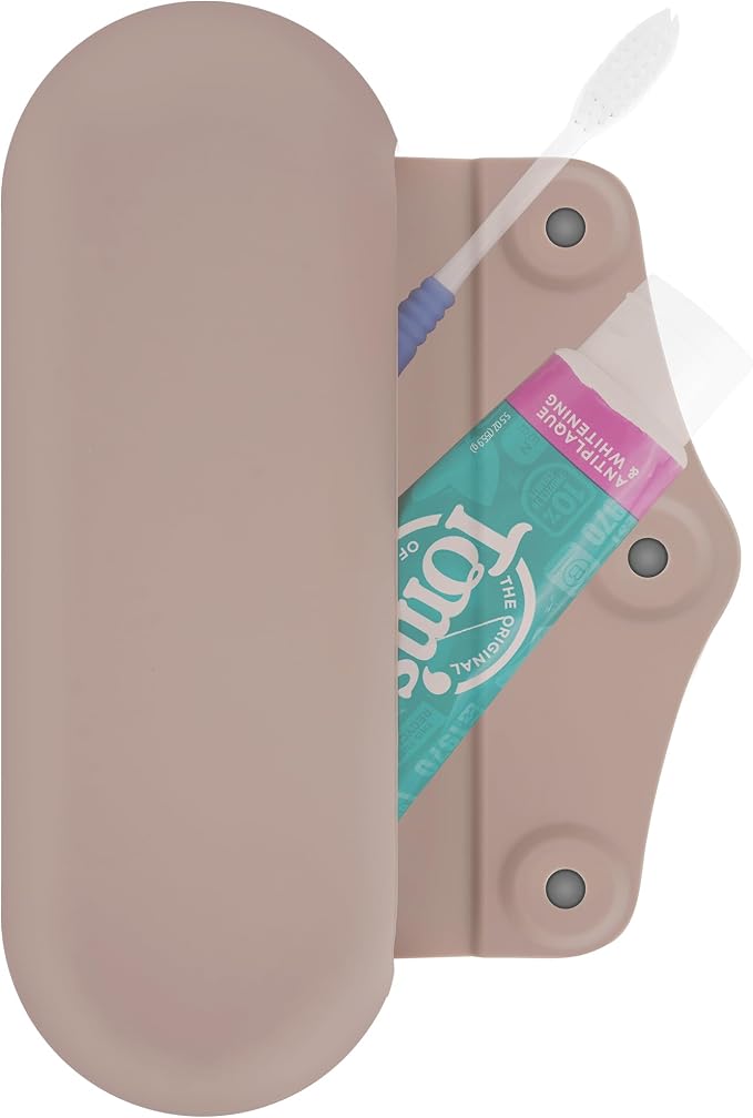 Linkidea Manual Toothbrush Travel Case with Magnetic Snap, Compatible with Colgate ExtraClean, Oral-B CrossAction Toothbrush, Portable Silicone Protective Box (Khaki) by Linkidea