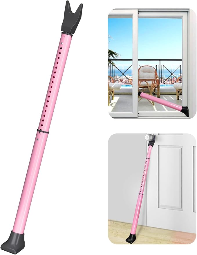 AceMining 1 Pack Door Security Bar, Patio Door Lock, 20-50 in, Pink | Sliding Glass Door Security Bar for Patio Door, Window Security and Door Stopper Protection by AceMining