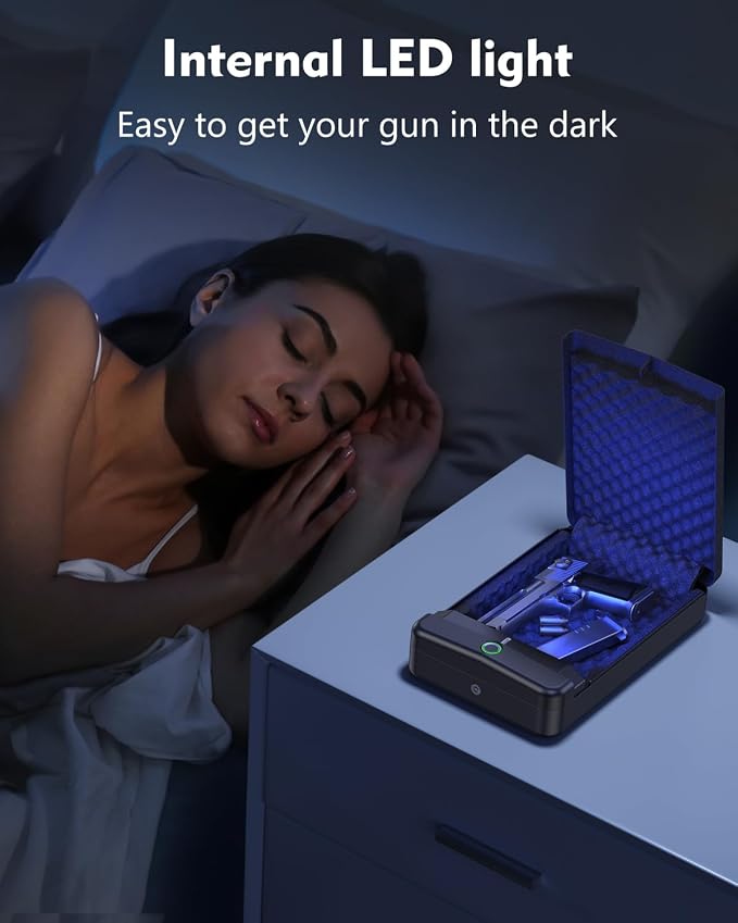 Gun Safe Small Pistol Safe Biometric Gun Lock Box for Handgun, Fingerprint Quick Access Portable Pistol Case for Car Travel Nightstand Bedside - Image 6