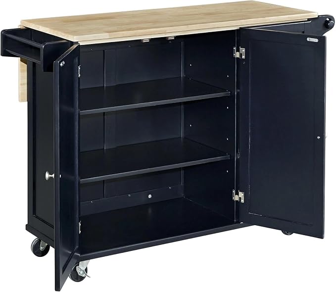 Homestyles Dolly Madison Black Mobile Kitchen Island Cart with Wood Drop Leaf Breakfast Bar - Image 17