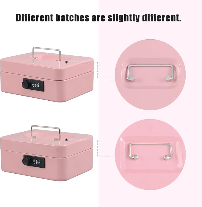xydled Steel Cash Box Safe with Combination Lock,Money Safe Box with Removable Coin Tray,Medium,7.87"x 6.30"x 3.54",Pink - Image 8