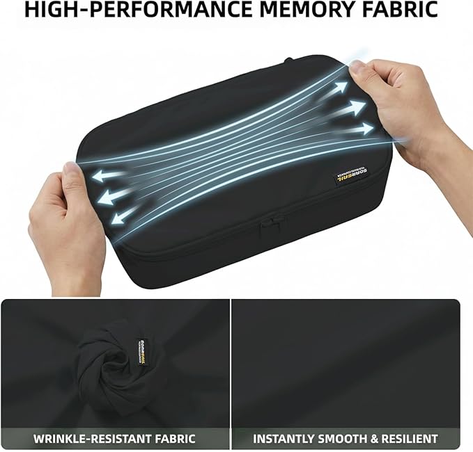 4 Piece Compression Packing Cubes for 3–7 Day Travel, Jet Black | Wrinkle-Resistant Memory Fabric, Breathable Mesh Panel, Double-Zipper, Small to Large Size Bag, Smart Organization - Image 4