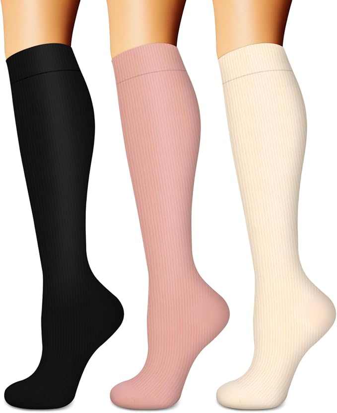 Compression Socks for Women & Men (3 pairs) - Best Support for Nurses, Running, Hiking, Recovery & Flight Socks by BLUEENJOY