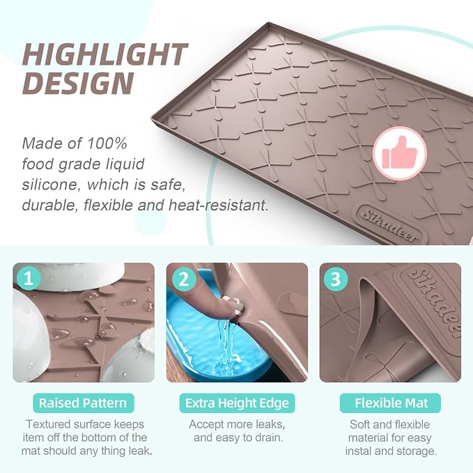 Waterproof Under Sink Mat Silicone 28" x 22" Kitchen Cabinet liner | BPA-Free Silicone Mat with Raised Lip Protects Cabinets from Leaks, Versatile Home Organizer for Bathroom, Pets, Boots, Floor - Image 4