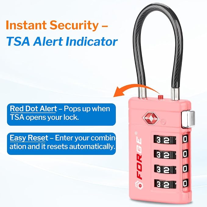 Forge TSA Approved Luggage Locks 4 Digit Combination TSA Travel Locks with TSA008, Open Alert Indicator, Zinc Alloy Body for Luggage, Suitcase, Backpack, and More.4 Colors 4 Locks with Pink. - Image 2
