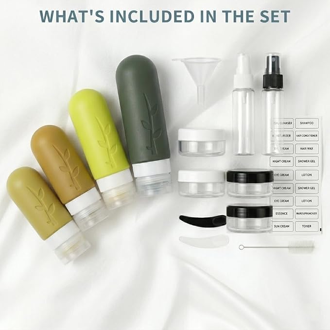 DEPOZA Travel Bottles Kit (16 Pack) - TSA Approved, Leak Proof Silicone Squeezable Containers for Toiletries. Complete Set with Jars, Sprayers & Bag (M-Green) - Image 6