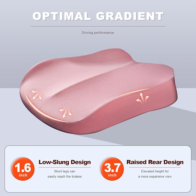 Car Seat Cushion, Ergonomic Memory Foam Auto Seat Boost Mat for Short People Driving, Non-Slip Driver Seats Height Cushion Office Chair Pillow for Tailbone Back Pain Relief (Pink) - Image 5