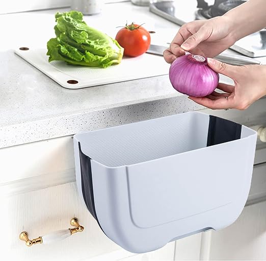 Hanging Folding Mini Trash Can for Kitchen Cabinet Door, Small Collapsible Garbage Bin Under Sink,Wall Mounted Folding Waste Bin- Mini Garbage Container for Cabinet/Bedroom/Bathroom (3L) (Black) by BanYakong