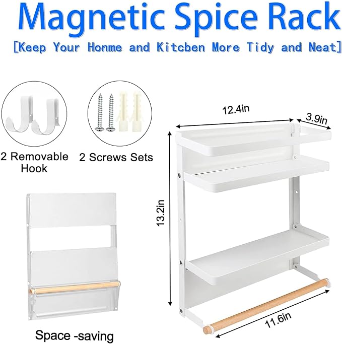Magnetic Spice Rack for Refrigerator White Magnetic Paper Towel Holder for fridge Magnetic Shelf Magnetic Shelves Fridge Magnet Organizer Spice Rack Kitchen Organization Kitchen Storage - Image 2
