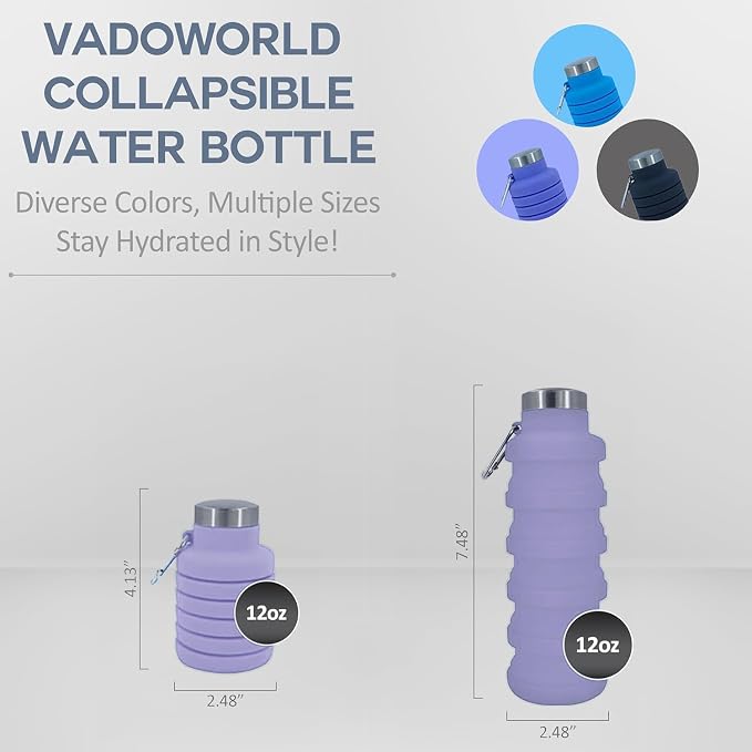 Collapsible Water Bottles 17oz, Odorless BPA-Free Silicone, Leak-Proof Foldable Reusable Bottle - Perfect for Travel Sports Gym Hiking Camping Cycling - Lavender - Image 3