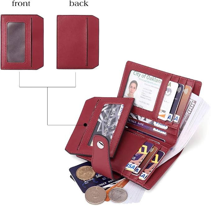 BOSTANTEN Leather Womens Wallet Small RFID Blocking Credit Card Holder | Removable ID Window, Zipper Coin Pocket, Bifold, Minimalist, Fits Small Purses, Daily Use, Ladies Gifts, Wine Red - Image 3