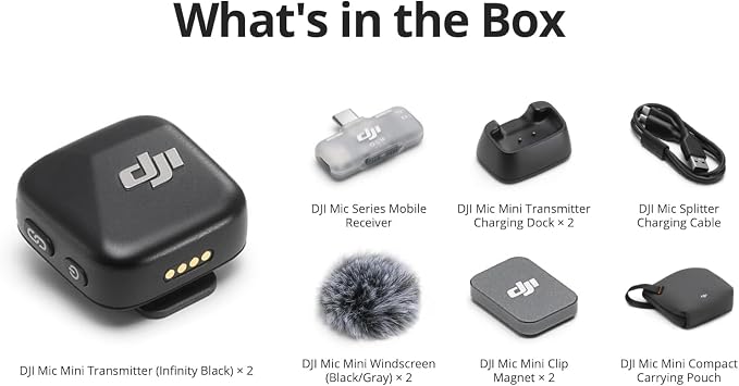DJI Mic Mini (2 TX + 1 Mobile RX), Ultralight, Active Noise Cancelling | Wireless Lavalier Microphone for iPhone 17/16/15 & Android/PC/Tablet, Plug-and-Play, 300m Transmission, Youtube, Vlog - Image 7