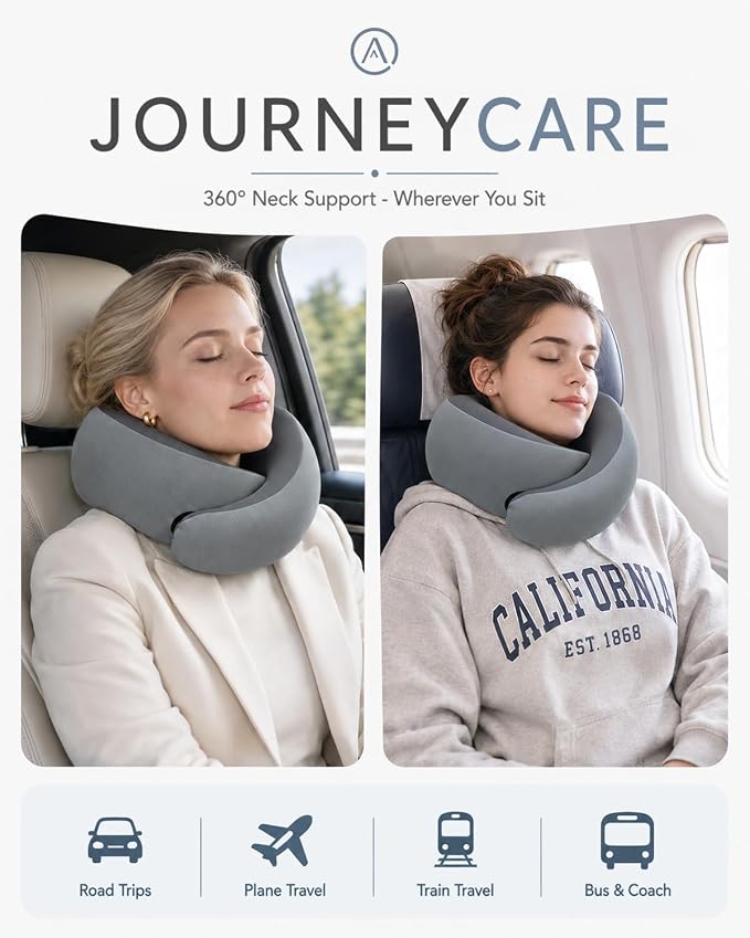 Travel Pillow for Airplane - Memory Foam Neck Travel Pillow with 360° Chin & Neck Support, Dual Raised Sides, Comfortable Breathable Cover, Compact Travel Bag for Long Flights, Car, Train, Sleeping - Image 8