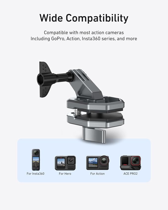Motorcycle Windshield Clip Camera Mount, Quick Release Motorbike Windscreen Clamp for DJI Action 6/5/4/3, GoPro Mission 1 PRO, Hero 13/12/11/10, Insta360 Luna Ultra, Insta360 X5 X4, Xtra Muse - Image 4