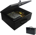 Yuanshikj Fireproof Key Lock Steel Security Safe Box, 0.38 Cu Ft, Black | Portable,Fire Resistance,13.2" W x 11" D x 4.5" H,With Carrying Handle, for Personal Items, Documents,Cash,Jewelry, Money by Yuanshikj