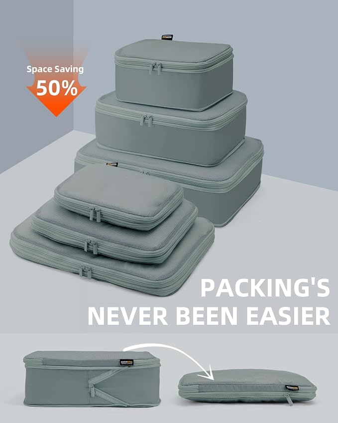 Compression Packing Cubes for Travel, 6-Piece Set (Large/Medium/Small), Double-Zip Luggage Organizers for Suitcase & Carry-On, Clothes Storage Bags (Steel Blue, 6 Pack) - Image 2