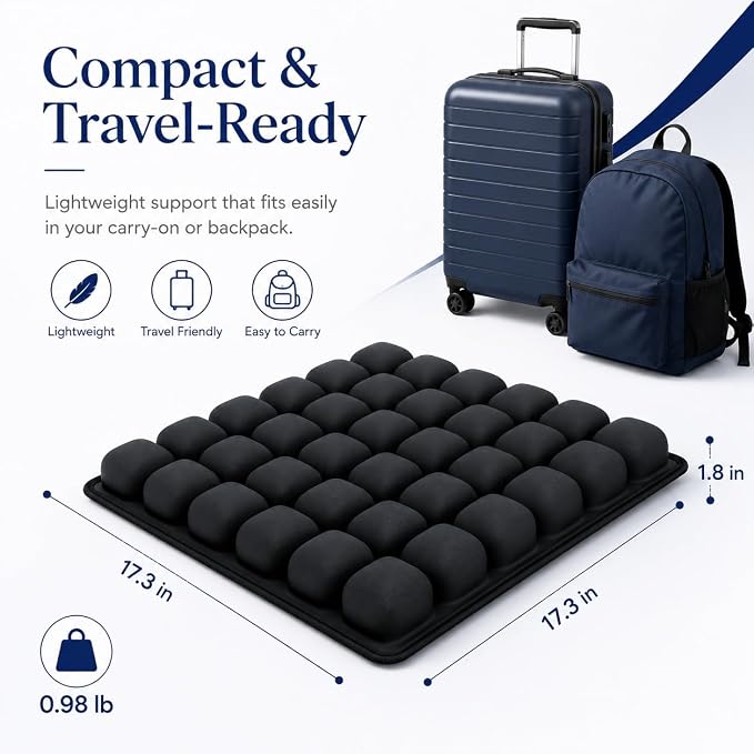 Inflatable Travel Seat Cushion with Built-in Pump - Compact Airplane Seat Cushion for Long Flights - Ergonomic Air Pad for Car, Stadium Bleachers & Desk Chair Comfort (Dark) | Built-In Pump - Image 2