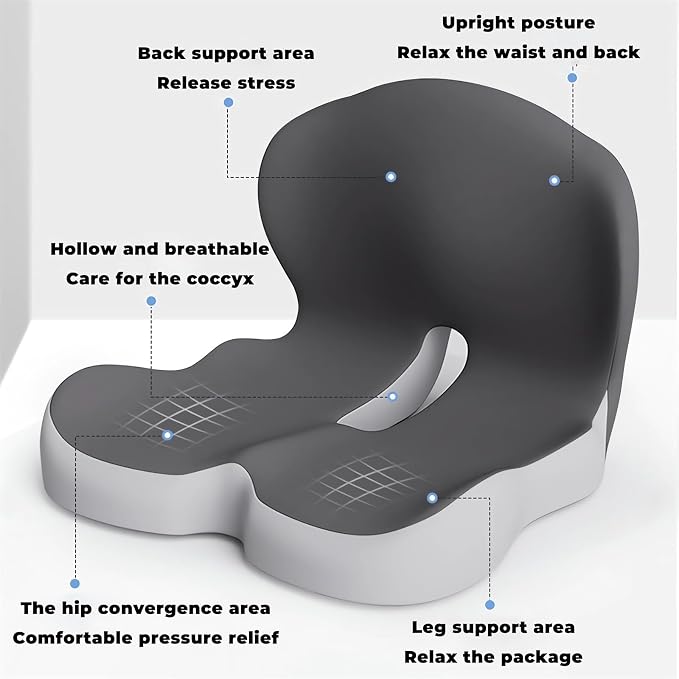 Memory Foam L-Shaped Integrated Seat Cushions for Car Truck Driver Ergonomic L Shape Lumbar Cushion Sciatica Back Pain Relief Office Chair Butt and Back Support Pillow Long Driving Booster Seat (G1) - Image 4