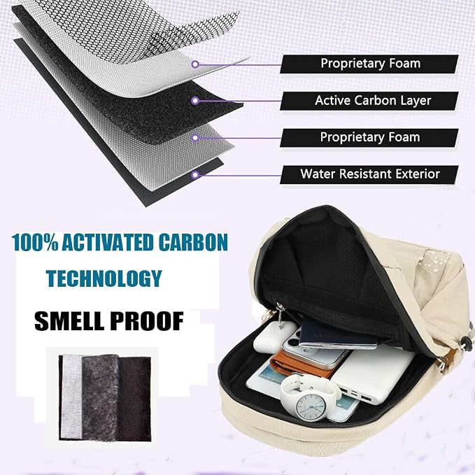 Carbon Lined Backpack,Waterproof Zipper Sling Backpack,Travel Chest Shoulder Bag,Lightweight Unisex Crossbody Casual Daypack for Men & Women(Beige) - Image 4