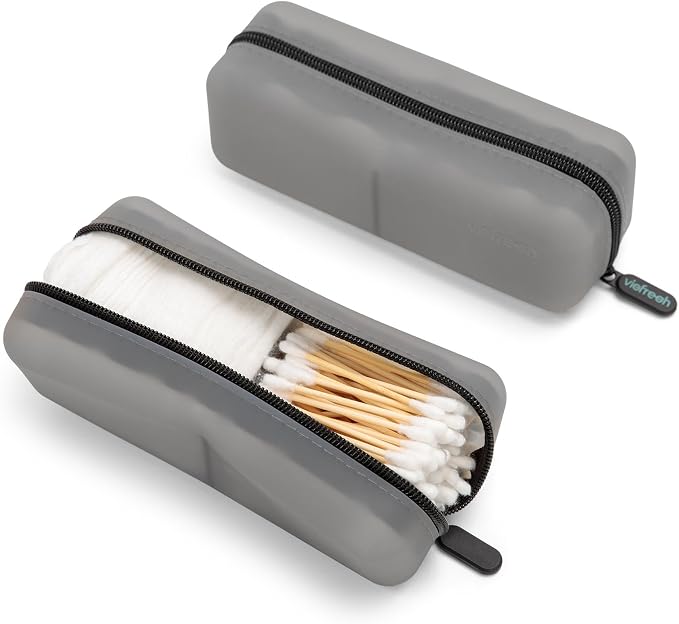 Cotton Pad Swab Travel Case, 2-in-1 Waterproof Organizer, VISFRESH (Black) - Image 2